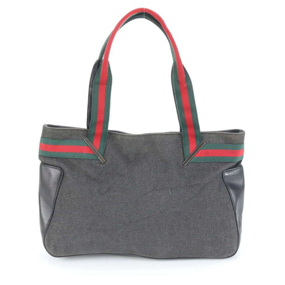 Gucci Sherry Line 73988 Leather Canvas Tote Bag Shoulder Black Women's - Picture 3 of 9
